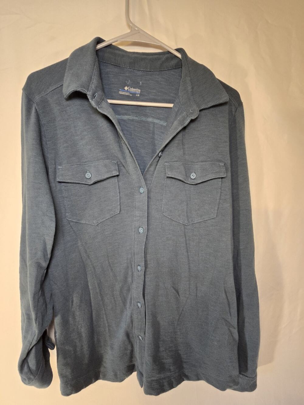 Columbia US Womens Size L Jersey Shirt Jacket Button Down Utility Pockets Teal
